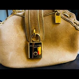 Louis Vuitton Theda PM Gold Suede Handbag